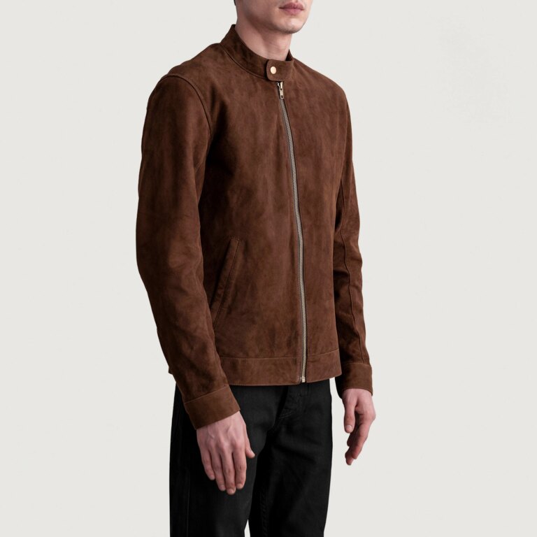 Mens Zen Brown Suede Biker Jacket Side Pose-3-1724072588775